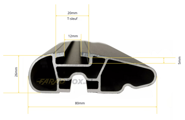 Dakdragers aerodynamisch zwart Sime 3 130cm Ford Ranger DC 2012 t/m 2022